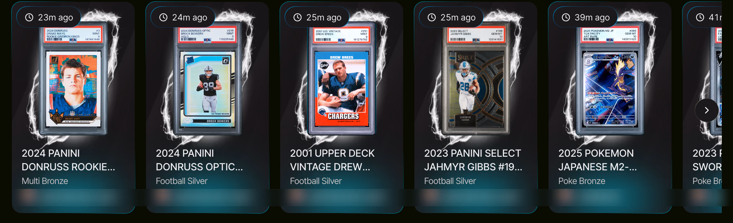SwishX recent pulls feed: graded cards pulled minutes ago, each with its pack tier; usernames blurred