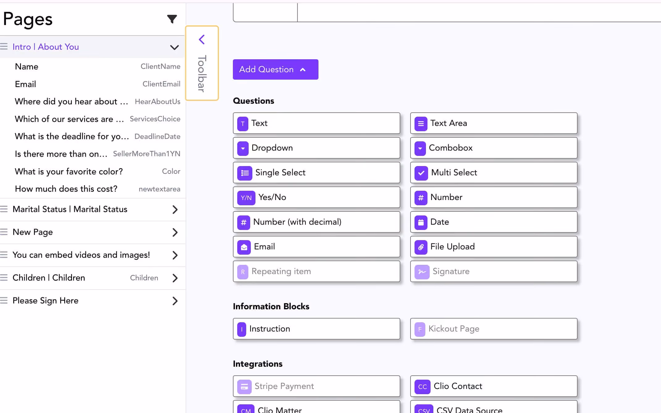 Gavel questionnaire builder, app screen