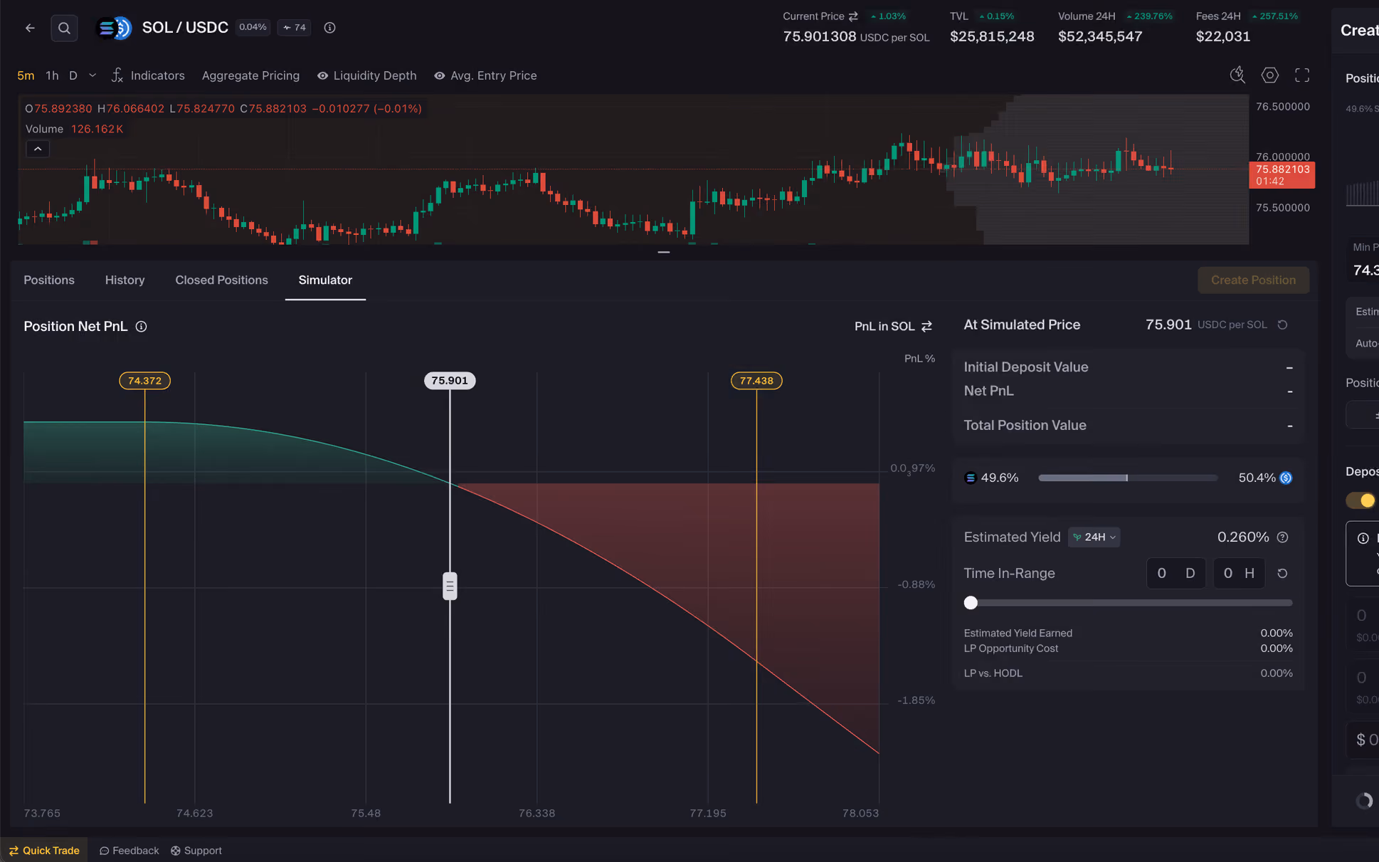 Orca's Position Simulator on a pool page